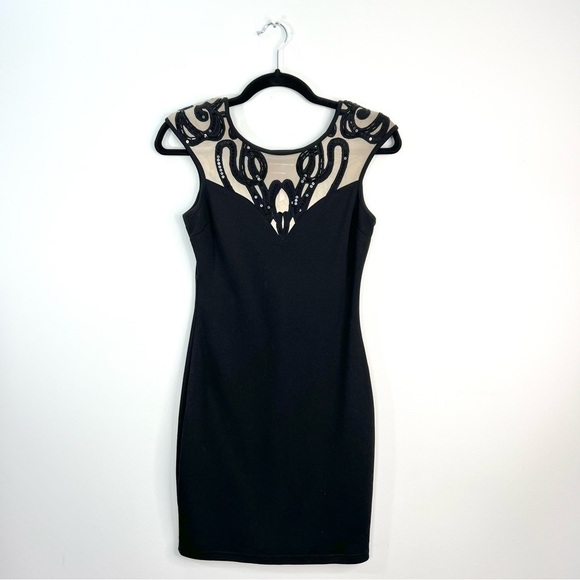 Lipsy London Black Embroidered Illusion Neckline Body Con Dress 6 - Picture 4 of 11